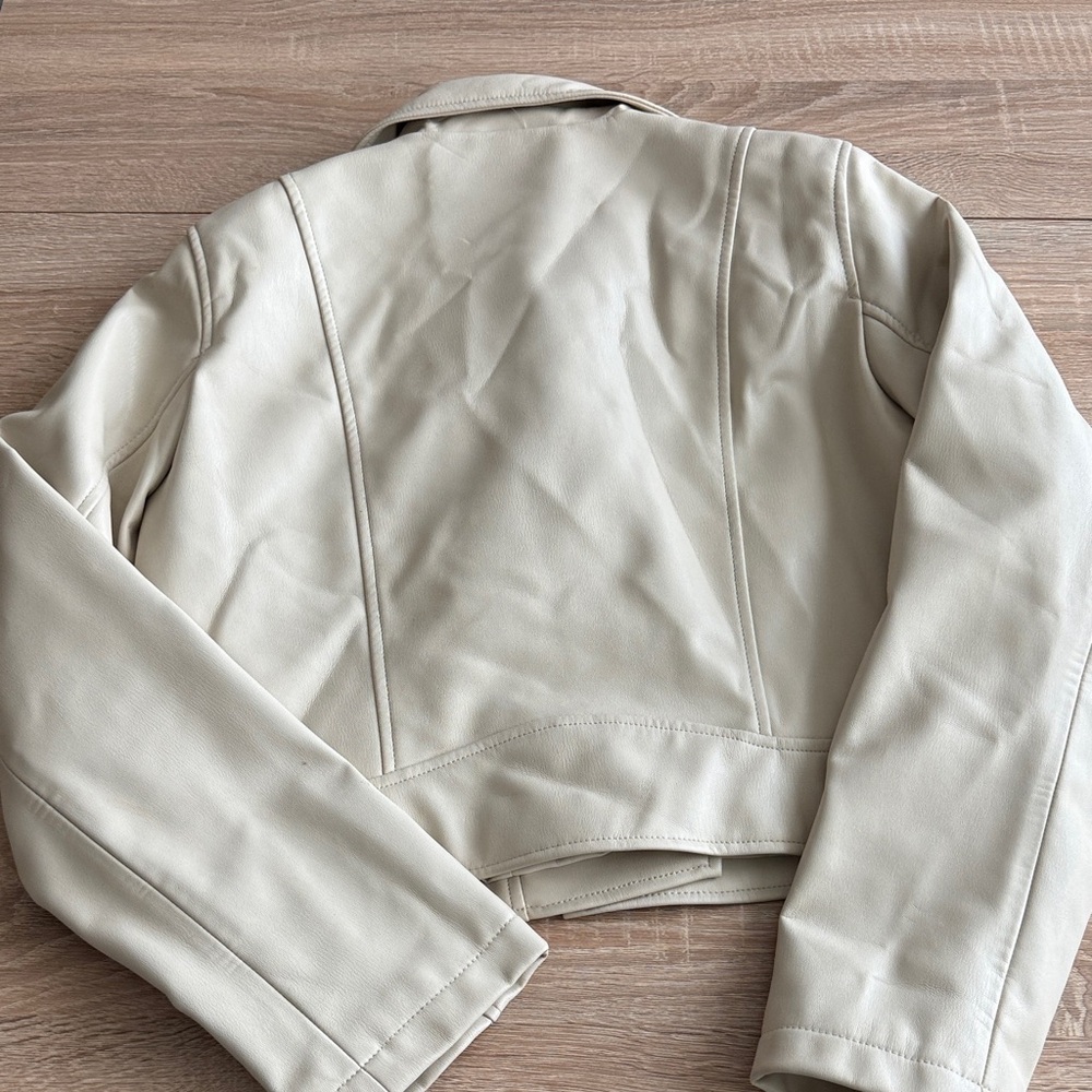 Zara Women's Off-White Leather Biker Jacket - Picture 4 of 4